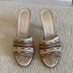 Vintage Garolini Open Toe Heels Neutral Tones